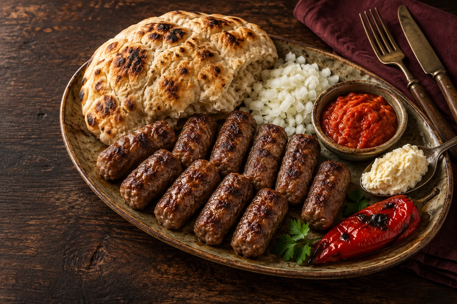 Ćevapi, Brot und Ajvar – KI-generierte Servieridee